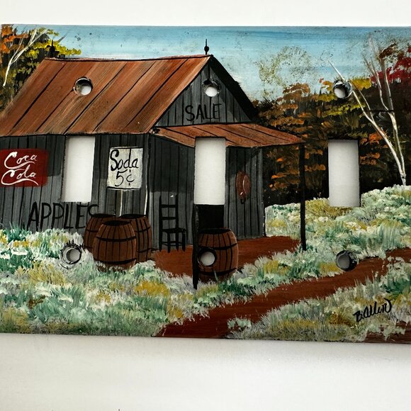 HandPainted Triple SwitchPlate ~ Country Charm~ Excellent Condition - Picture 2 of 2